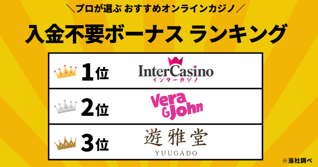 オンラインカジノ　入金不要ボーナス ランキング